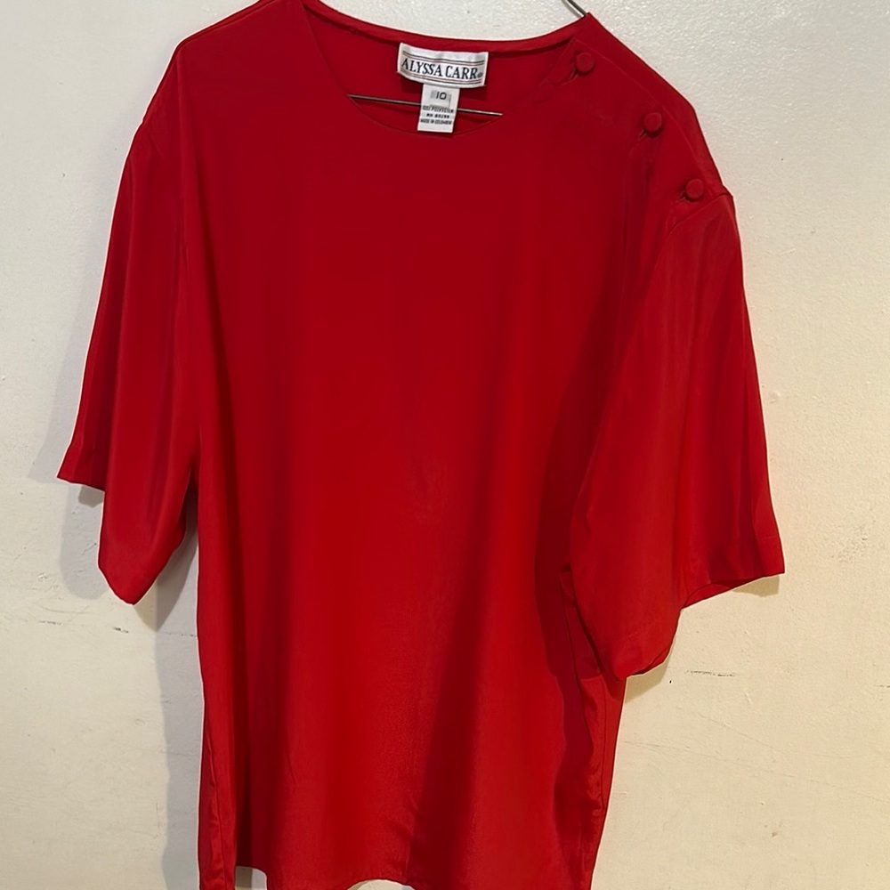 Alyssa Care Vibrant Red Button-Shoulder Blouse